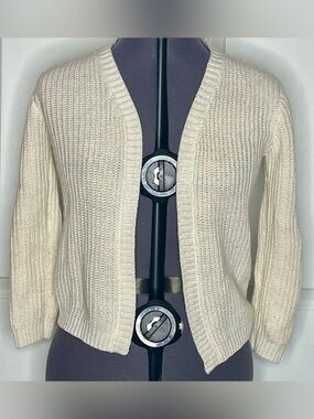Primark Girls 9-10 Cream Gold Metallic Open Front Knit Cardigan